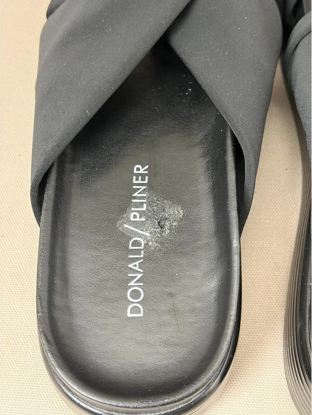 Donald Pliner Folley Platform Slide Sandals Black Knotted Wedge Womens 8.5 M